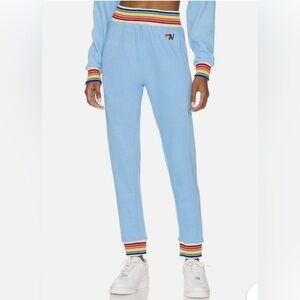 Aviator Nation Light Blue Sweatpants with Rainbow detail